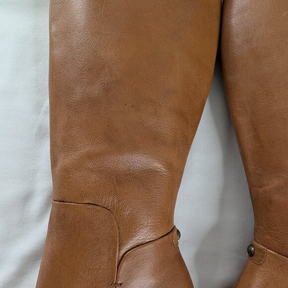 Liz & Co Tan Cognac Leather Side Zip Block Heel Tall Chunky Heel Boots - Picture 10 of 10